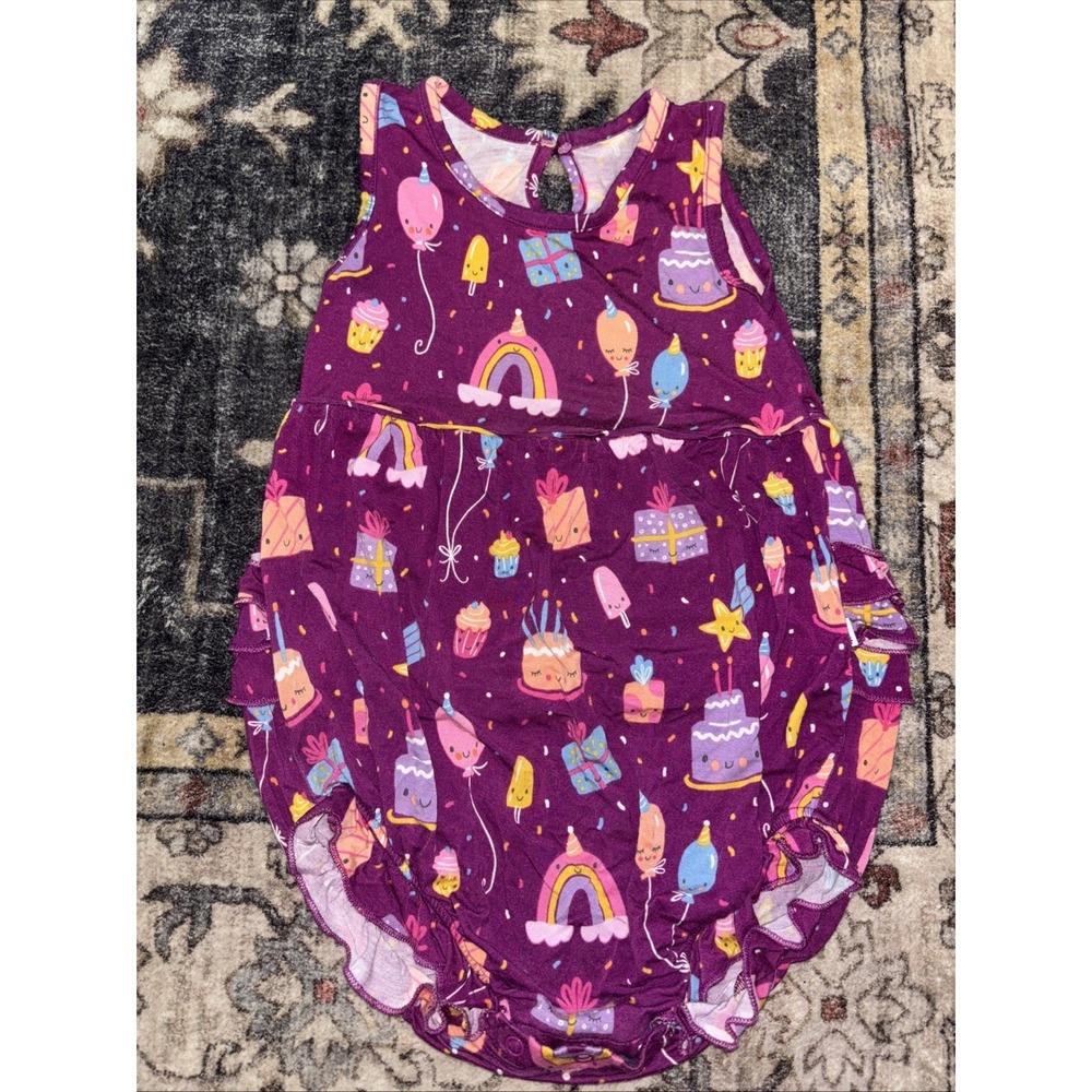 Play By Little Sleepies 2T Romper Toddler Girl Ruffle Birthday Print Cake